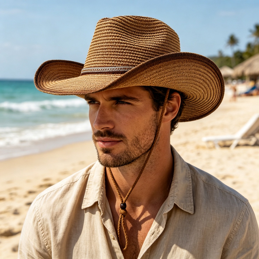 Cowboy Hat Straw - قبعة كاوبوي غربية عتيقة الطراز متدرجة